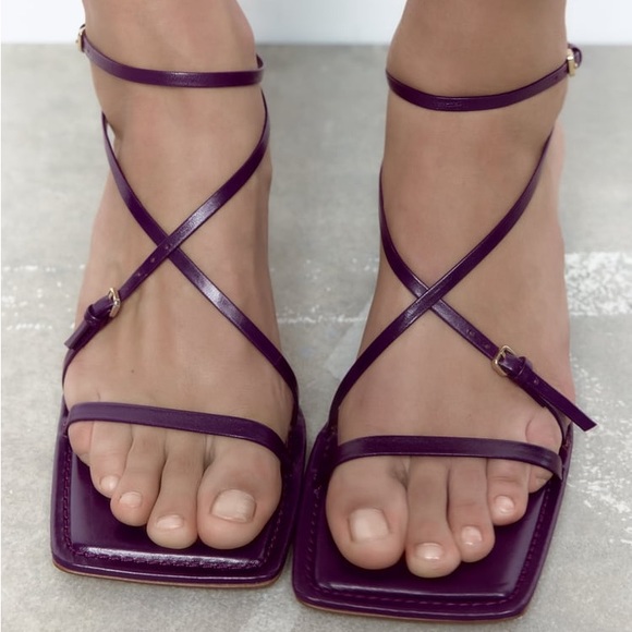 Zara Violet Strappy Heeled Leather Sandals Size 38 (F) - Picture 4 of 6